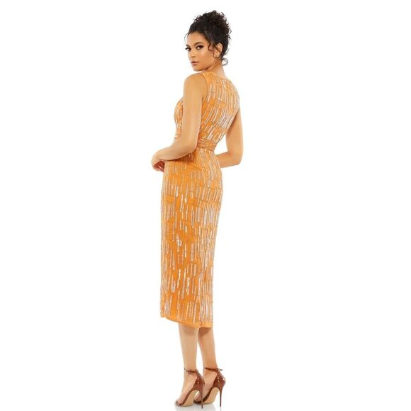 Mac Duggal | 70264 Abstract Beaded Sleeveless Midi Sheath Dress Size 2 NEW - Picture 3 of 12